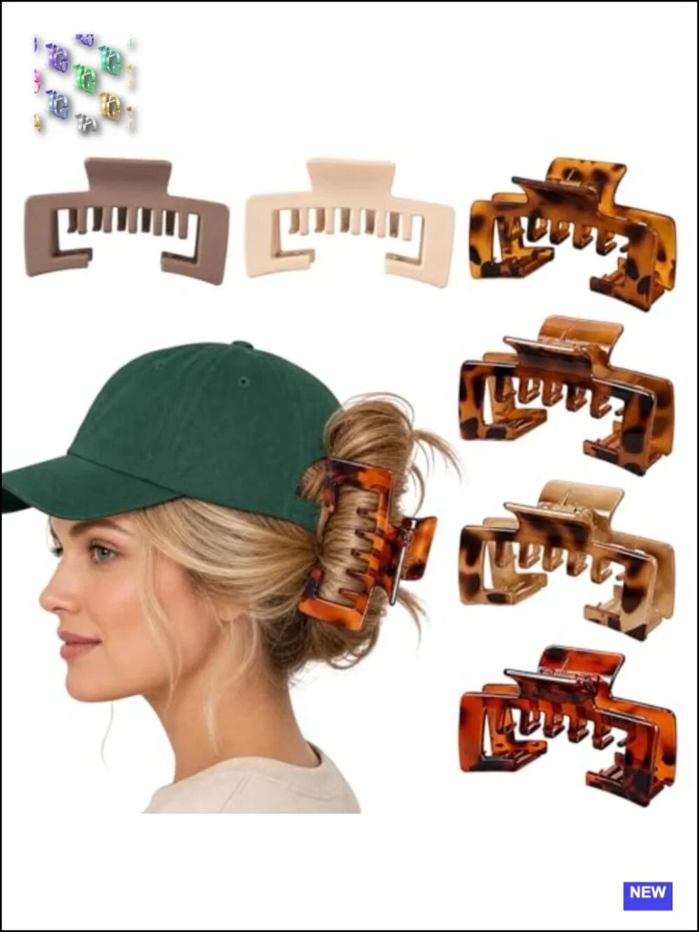 6PCS Large Hat Hair Claw Clips Set with Double-Tooth Hollow Design for Baseball